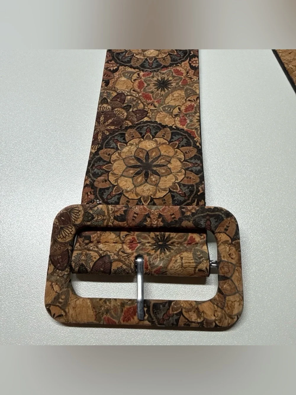 Boho Style Women’s Wide Belt OS Cork Material Mandala Pattern Bohemian Hippie